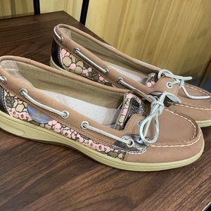 Sperry Top Sider Floral Tan Boat Shoes size 8.5